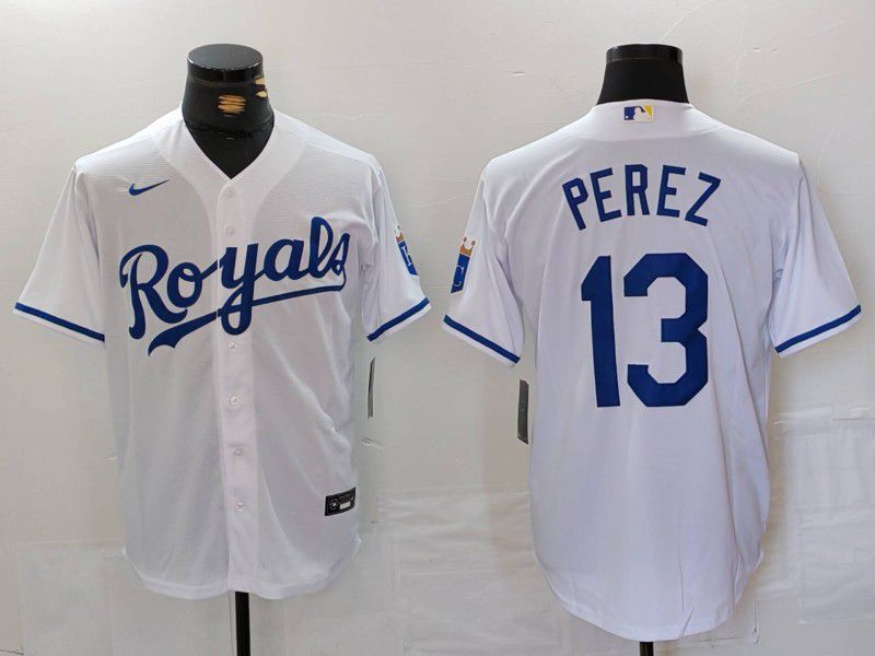 Men Kansas City Royals #13 Perez White Game 2024 Nike MLB Jersey style 1